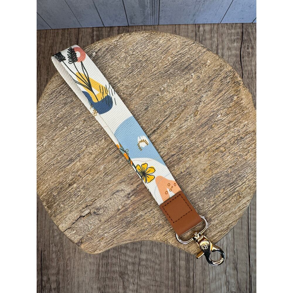 Fabric Lanyard Keychain Wristlet Strap Yellow Blue Accents FAST SHIP NEW